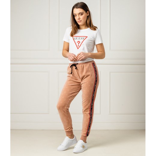 Bluzka damska Guess Jeans młodzieżowa biała z okrągłym dekoltem 