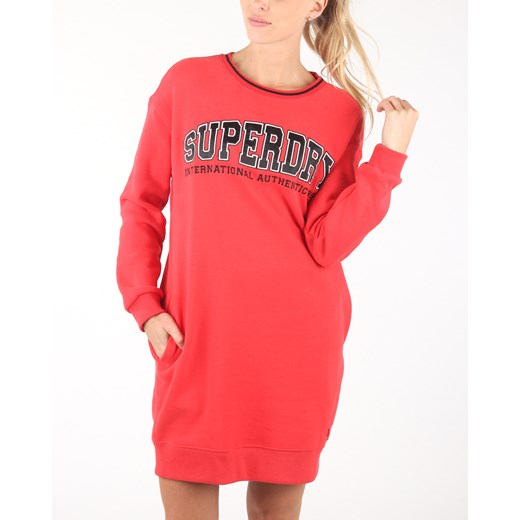 Czerwona sukienka Superdry mini sportowa z długim rękawem 