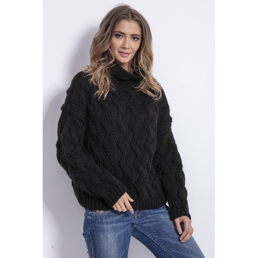 Sweter damski Fobya casual czarny gładki 
