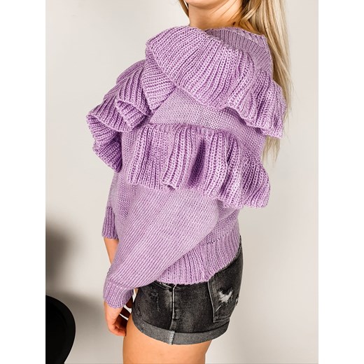 Fioletowy sweter z falbankami   uniwersalny MON BOUTIQUE