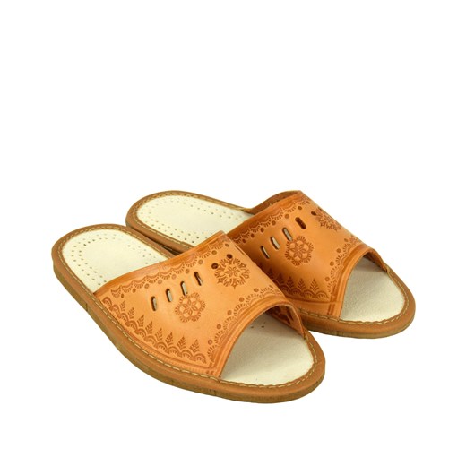 Skórzane pantofle damskie ze sklepu JK-Collection w kategorii Kapcie damskie - zdjęcie 78499893