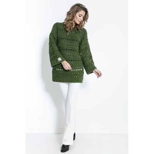 Sweter damski zielony Fobya bez wzorów 