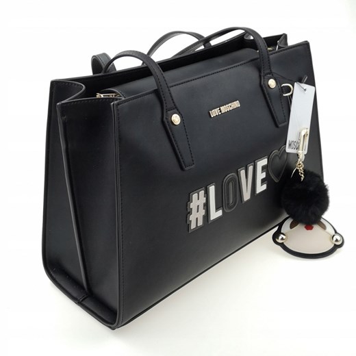 Shopper bag Love Moschino duża elegancka ze skóry z pomponami 