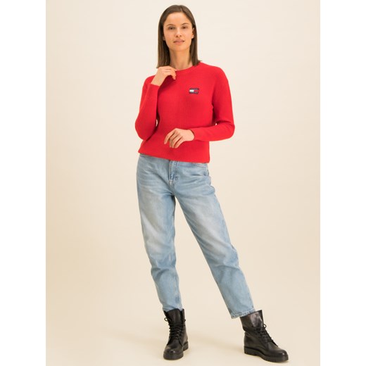 Sweter damski Tommy Jeans czerwony z okrągłym dekoltem casual 