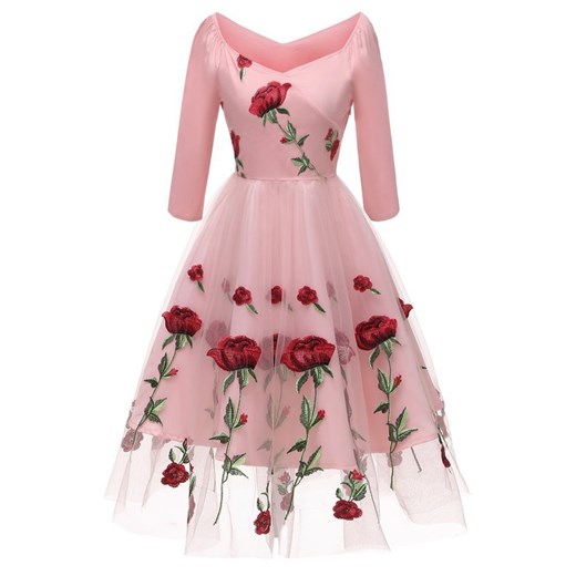 Sukienka Elegrina różowa w kwiaty 