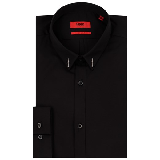Koszula męska czarna Hugo Boss casual bez wzorów z długimi rękawami 