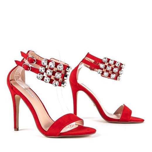 Czerwone sandały na szpilce z cyrkoniami Elvine - Obuwie  Royalfashion.pl 40 