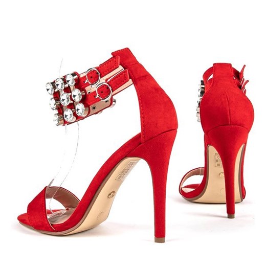 Czerwone sandały na szpilce z cyrkoniami Elvine - Obuwie  Royalfashion.pl 39 