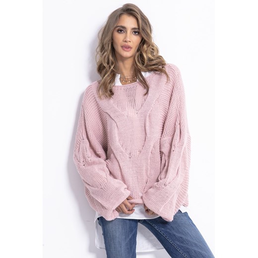 Sweter damski różowy Fobya casual 