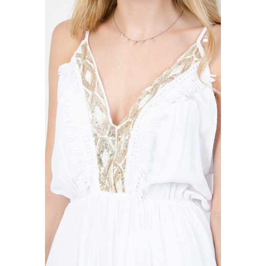 Sukienka biała Olika maxi z dekoltem w serek prosta 