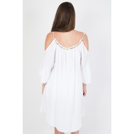 Sukienka Olika biała z okrągłym dekoltem oversize na ramiączkach plażowa mini 