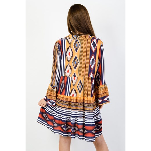Sukienka Olika koszulowa midi w geometryczne wzory z długim rękawem 