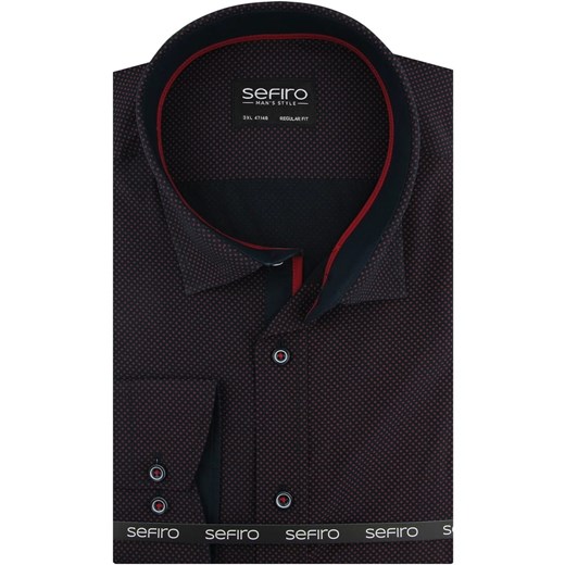 Duża Koszula Męska Sefiro czarna w czerwone kropki na długi rękaw Duże rozmiary A344 Sefiro   swiat-koszul.pl