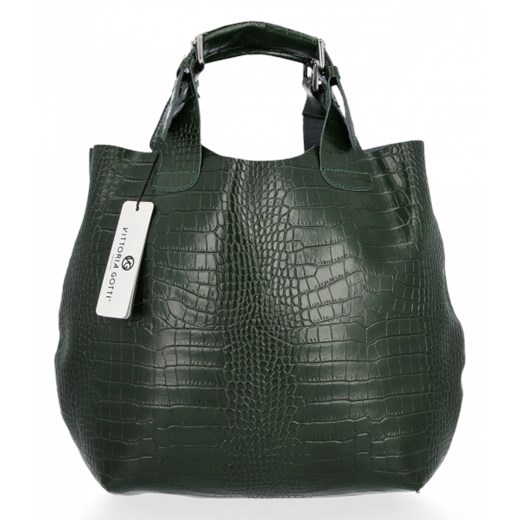 Shopper bag Vittoria Gotti z tłoczeniem zielona elegancka 