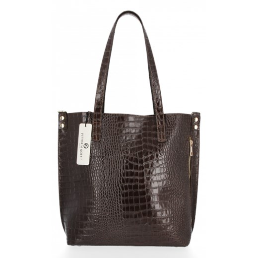 Shopper bag Vittoria Gotti bez dodatków elegancka z tłoczeniem skórzana 