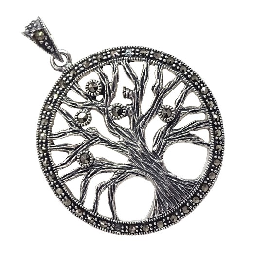 LOBO Srebrny wisiorek drzewo życia okrągły markazyty Braccatta   