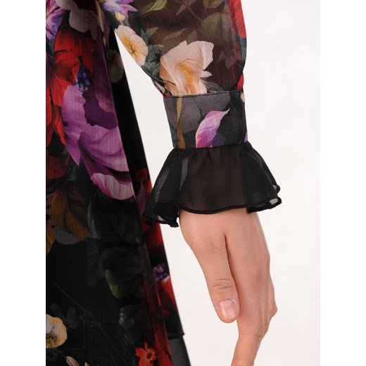 Trapezowa sukienka z szyfonu, kreacja z ozdobnymi mankietami 23991  Modbis  
