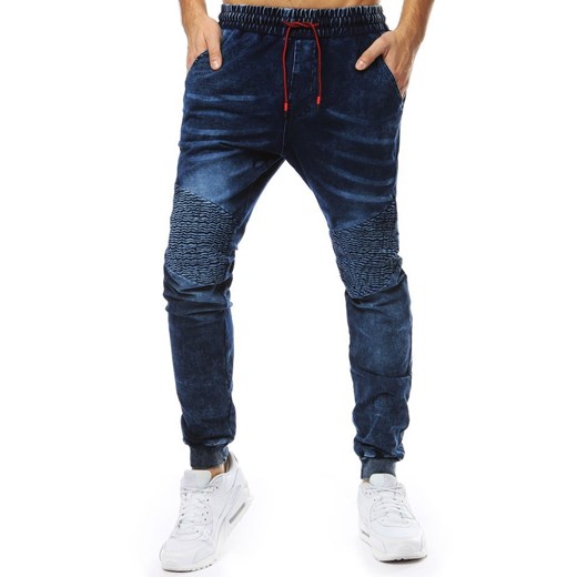 Spodnie męskie denim look joggery granatowe (ux2205)  Dstreet M promocja  