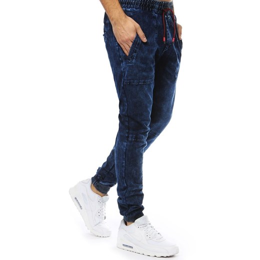 Spodnie męskie denim look joggery granatowe (ux2210) Dstreet  L promocyjna cena  