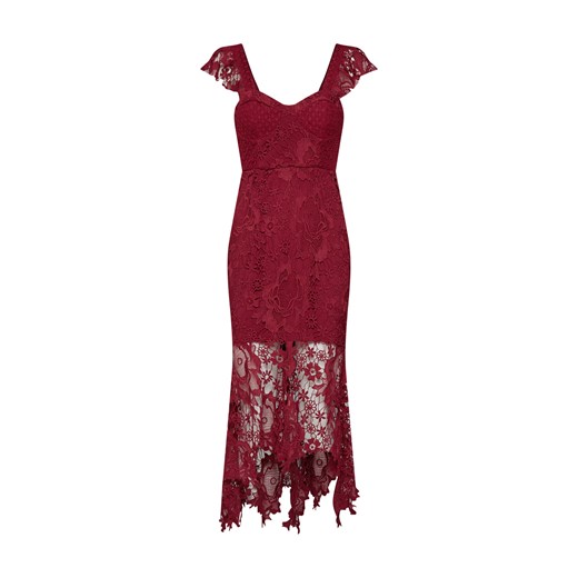 Sukienka Love Triangle koronkowa czerwona elegancka z krótkimi rękawami na bal asymetryczna midi 