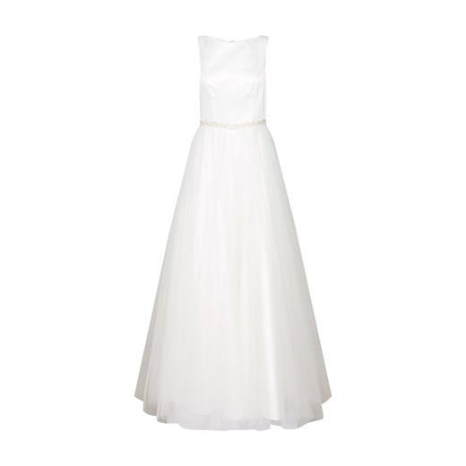 Sukienka biała Mascara na bal z okrągłym dekoltem elegancka z satyny 