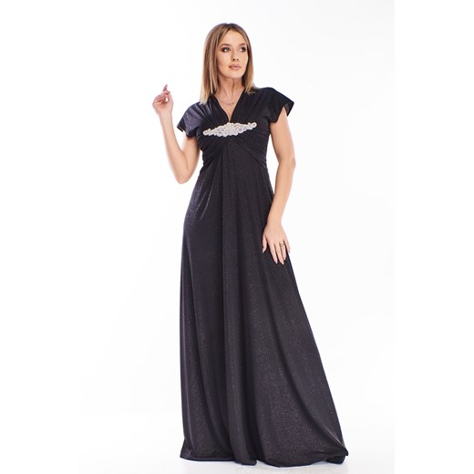 brokatowa sukienka maxi z biżuteryjną ozdobą na biuście Ptakmoda.com 40