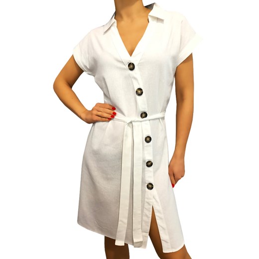 Biała Sukienka z Guzikami 2763-306-C
