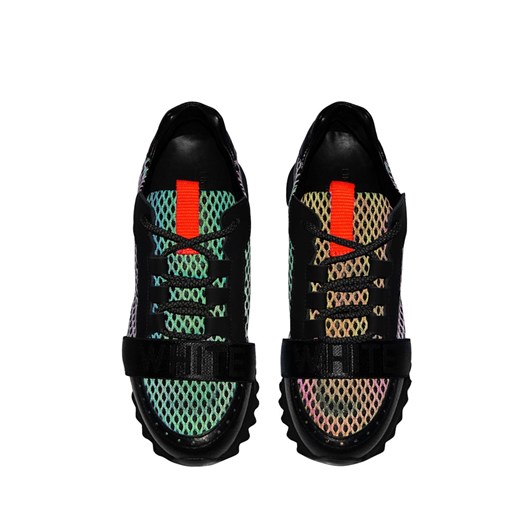 Sneakersy damskie czarne Celebrity w abstrakcyjne wzory wiązane sportowe z tworzywa sztucznego na platformie 