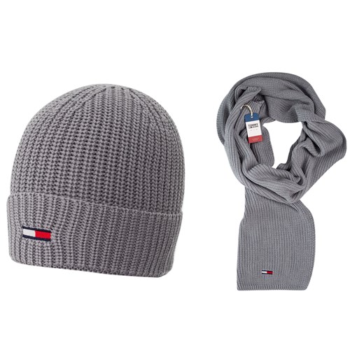 TOMMY HILFIGER GIFTBOX CZAPKA + SZALIK PREZENT JESIEŃ/ZIMA GRAY TJM BASIC RIB SCARF & BEANIE GP AM0AM05216 PFG Tommy Hilfiger   messimo