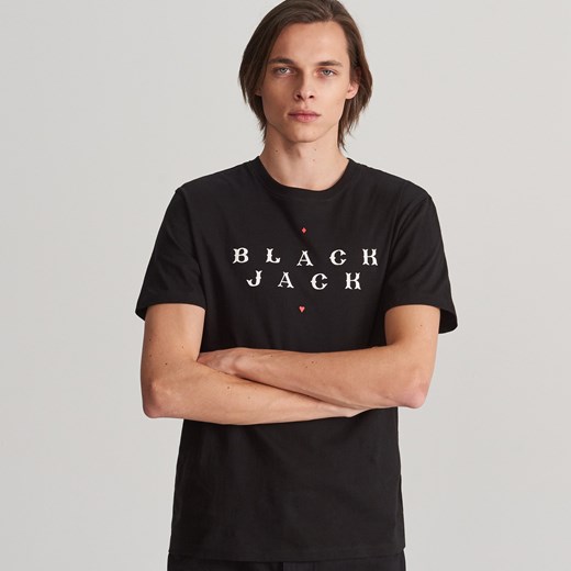 Reserved - T-shirt z nadrukiem - Czarny  Reserved M 