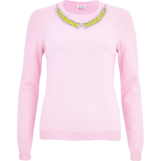 Pink angora necklace trim jumper
