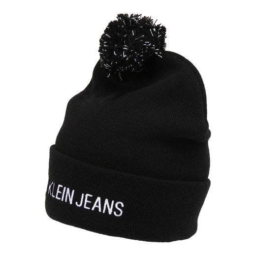 Czarna czapka zimowa damska Calvin Klein w nadruki 
