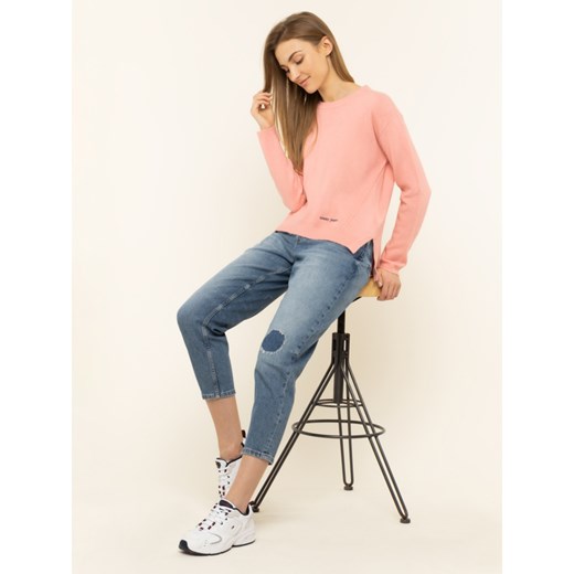 Sweter damski Tommy Jeans różowy bez wzorów z okrągłym dekoltem 
