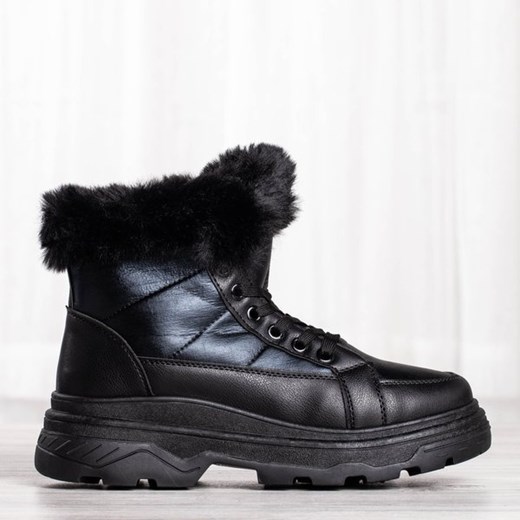 Royalfashion.pl buty sportowe damskie czarne płaskie bez wzorów sznurowane 