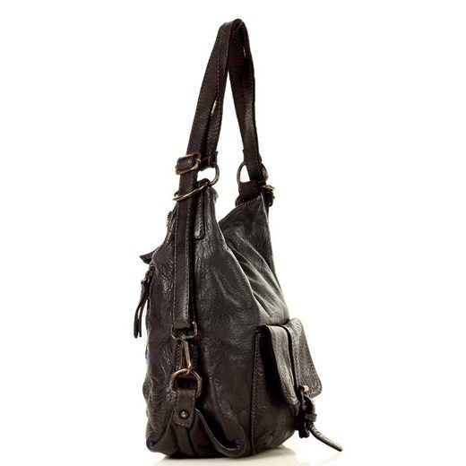 Shopper bag Merg czarna na ramię duża lakierowana w stylu młodzieżowym bez dodatków 