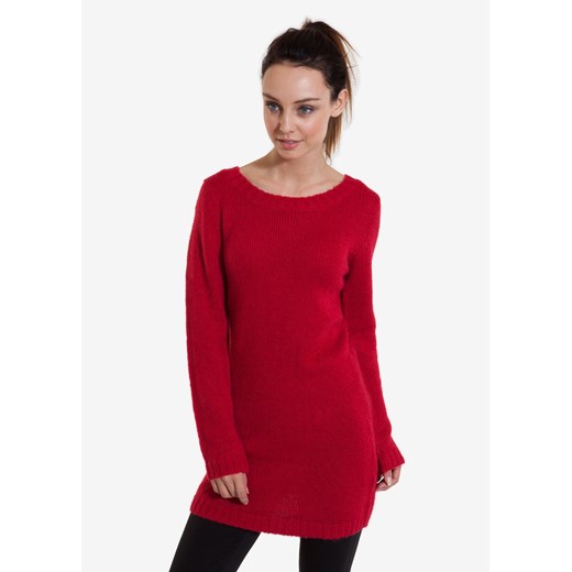 Długi sweter o grubym splocie greenpoint-pl czerwony długie