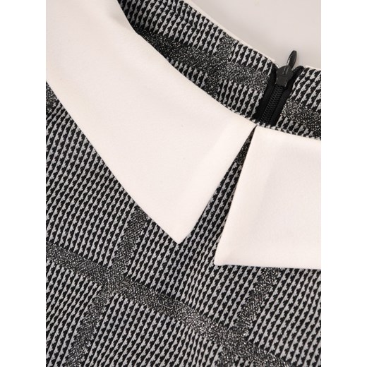 Sukienka Modbis mini elegancka szara z kołnierzykiem z długimi rękawami prosta 