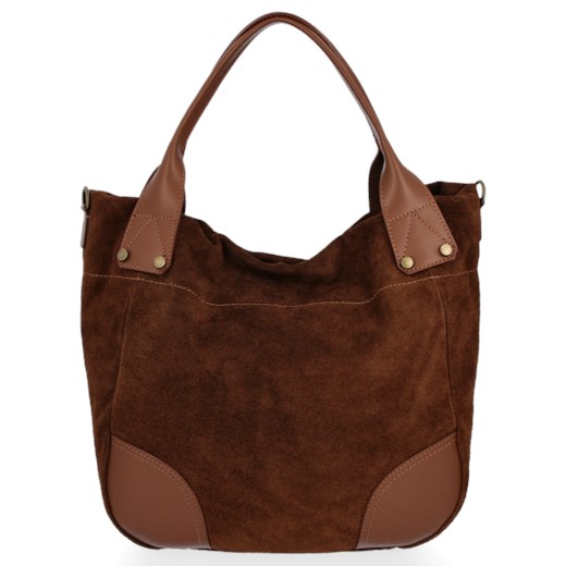 Shopper bag Genuine Leather zamszowa do ręki mieszcząca a8 bez dodatków 