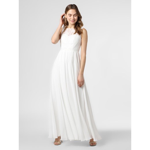 Biała sukienka Luxuar Fashion bez rękawów rozkloszowana z okrągłym dekoltem 
