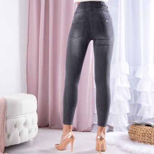 Szare jeansy z wysokim stanem - Spodnie  Royalfashion.pl M - 38 