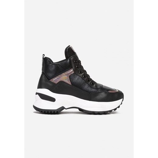 Buty sportowe damskie czarne Born2be sneakersy bez wzorów sznurowane na platformie młodzieżowe 