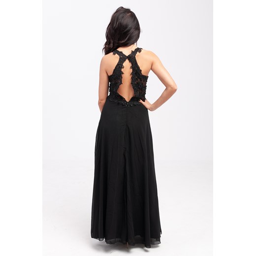 Sukienka z lekkim szyfonowym dołem z delikatną koronką Czarna   L Butik Ecru