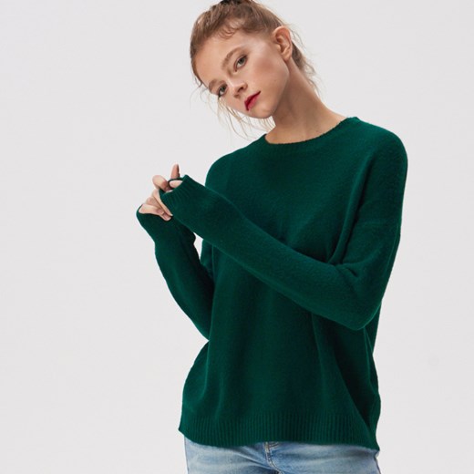 Sweter damski Sinsay zielony z okrągłym dekoltem 