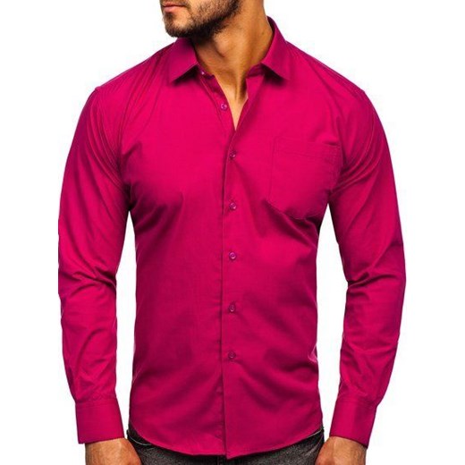 Różowa koszula męska Denley elegancka z długimi rękawami bez wzorów 