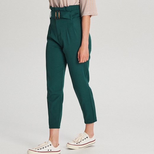 Spodnie damskie Cropp gładkie zielone klasyczne 