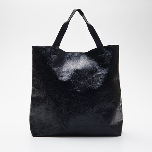 Shopper bag Cropp bez dodatków duża czarna elegancka lakierowana 