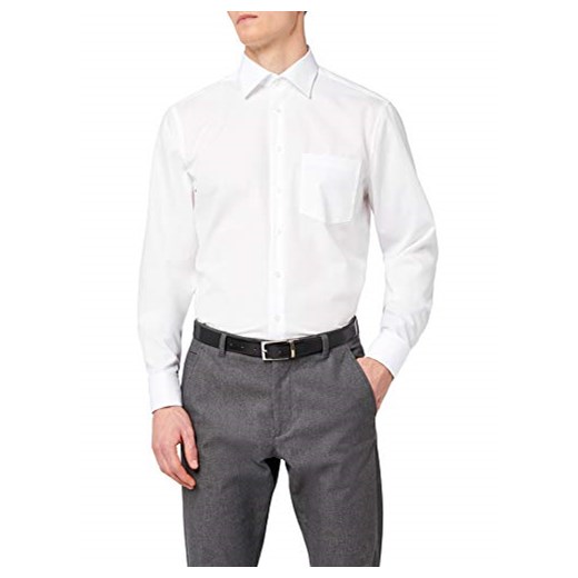 Jedwabna naklejka męska biznesowa koszula nowoczesny krój – koszula bez prasowania o prostym kroju, kołnierzyk Kent i kieszeń na piersi – długi rękaw – 100% bawełna -  krój regularny 45