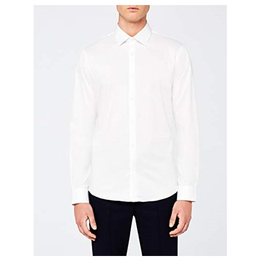 Meraki męska koszula Smoking Fine Twill Long Sleeve Stretch Regular Fit, kolor: biały (biały)