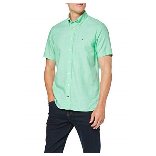 Tommy Hilfiger Cotton Linen Dobby koszulka męska S/S koszula rekreacyjna -  krój regularny