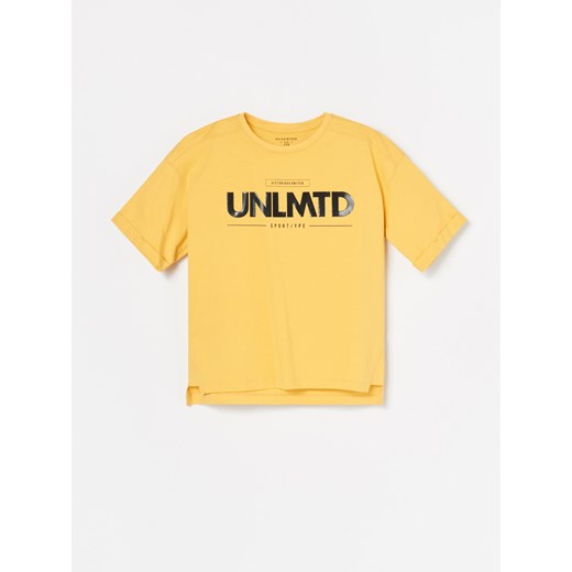 Reserved - Koszulka z gumowanym napisem - Żółty  Reserved 110 